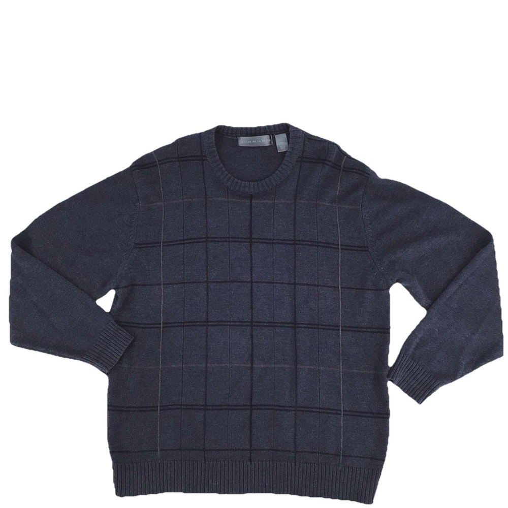 Oscar De La Renta Blue Plaid Crew Neck Sweater Men’s Size X-Large